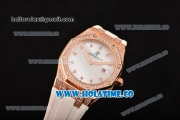 Audemars Piguet Royal Oak Lady Swiss Quartz Rose Gold/Diamonds Case with White Rubber Strap and White MOP Dial (EF)