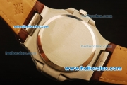 Patek Philippe Nautilus Swiss ETA 2824 Automatic Steel Case with White Dial and Brown Leather Strap