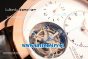 Jaeger-LECoultre Master Tourbillon Manual Winding Rose Gold Case with White Dial and Black Leather Strap