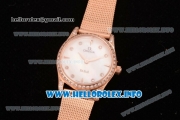 Omega De Ville Prestige Miyota Quartz Rose Gold Case/Bracelet with White MOP Dial Diamonds Bezel and Diamonds Markers