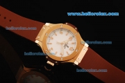 Hublot Big Bang King Swiss Quartz Movement Rose Gold Case with White Dial and Brown Rubber Strap