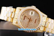 Rolex Day-Date Oyster Perpetual Swiss ETA 2836 Automatic Movement ETA Case Full Gold and Diamond with Diamond Dial