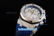 Audemars Piguet Royal Oak Chronograph Swiss Valjoux 7750 Automatic Movement White Dial with Blue Number Markers and Blue Leather Strap
