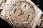 Rolex Day Date Oyster Perpetual Swiss ETA 2836 Automatic Movement Steel Case with Diamond Bezel and Diamond Dial