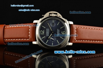 Panerai Luminor Marina PAM 00282 Automatic Movement Steel Case with Blue Dial Green Stick Markers and Brown Leather Strap