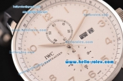 IWC Portuguese Chronograph Miyota OS10 Quartz Steel Case with White Dial and Black Rubber Strap