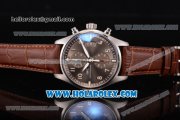 IWC Pilot's Watch Spitfire Chronograph Swiss Valjoux 7750 Automatic Steel Case with Grey Dial Arabic Numeral Markers and Brown Leather Strap