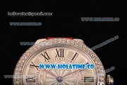 Cartier Ballon Bleu De Small Swiss Quartz Steel Case with Diamonds Bezel White Dial and Red Leather Strap - Black Markers