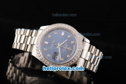 Rolex Day Date II Automatic Movement Full Steel with Diamond Bezel-Diamond Markers and Blue Dial