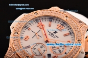 Hublot Big Bang Swiss Valjoux 7750 Automatic Movement Rose Gold Case with Diamond Bezel-White Dial and Rose Gold Markers-White Rubber Strap