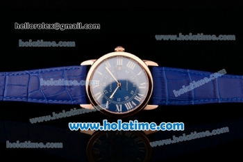Cartier Ronde Solo Swiss ETA 2836 Automatic Rose Gold Case with Blue Leather Strap White Roman Numeral Markers and Blue Dial