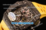 Richard Mille RM11-03 Swiss Valjoux 7750 Automatic Carbon Fiber Case Skeleton Dial With Arabic Numeral Markers Yellow Rubber Strap 1:1 Original(KV)