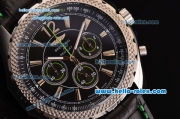 Breitling Bentley Barnato Chrono Japanese Miyota OS20 Quartz Stainless Steel Case Stick Markers with Black Leather Strap and Black Dial