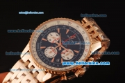 Breitling Montbrillant Swiss Valjoux 7750 Automatic Full Rose Gold with Black Dial and Stick Markers