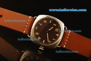 Panerai Radiomir Swiss ETA 6497 Manual Winding Steel Case with Brown Dial and Orange Leather Strap-Yellow Markers