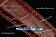 Franck Muller Cintree Curvex Ronda 762 Quartz Steel/Diamond Case with Diamond Dial and Brown Leather Strap