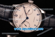 IWC Portuguese Power Reserve Clone IWC 52010 Automatic Steel Case with White Dial Arabic Number Markers and Blue Leather Strap - 1:1 Original (ZF)