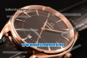 Omega De Ville Tresor Master Co-Axial Clone Omega 8801 Automatic Rose Gold Case with Black Dial and Black Leather Strap - 1:1 Original