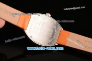 Franck Muller Heart Swiss Quartz Steel Case with Orange Leather Strap Diamond Bezel and White Dial - ETA Coating