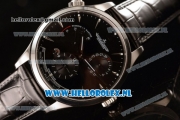 1:1 Jaeger-LECoultre Master Georgraphic Miyota 9015 Automatic Steel Case with Black Dial Stick Markers and Black Genuine Leather