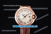 Cartier Ballon Bleu Medium Asia Automatic Rose Gold Case with Beige Dial Brown Leather Strap and Roman Numeral Markers (YF)