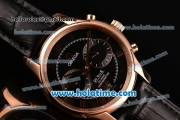 Omega De Ville Co-Axial Chronograph VK Quartz Movement Rose Gold Case and Black Leather Strap with Black Dial