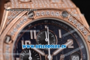 Audemars Piguet Royal Oak Offshore Seiko VK67 Quartz Rose Gold/Diamonds Case with Black Dial and Arabic Numeral Markers