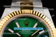 Rolex Datejust II Clone Rolex 3135 Automatic Two Tone Case/Bracelet with Green Dial and Stick Markers