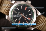 Rolex Milgauss Asia Automatic Steel Case with Black Dial and Army Nylon Strap - Stick Markers