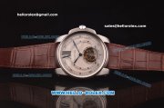 Cartier Calibre de Swiss Tourbillon Manual Winding Movement Steel Case with White Dial and Brown Leather Strap