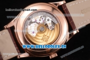 Patek Philippe Complications Miyota 9015 Automatic Rose Gold Case with White Dial Stick Markers and Brown Leather Strap