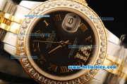 Rolex Datejust Automatic Movement ETA Coating Case with Black Dial and Gold Roman Numerals-Two Tone Strap