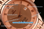 Omega De Ville Co-Axial Swiss ETA 2836 Automatic Rose Gold Case and Strap with Rose Gold Dial