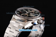 Tag Heuer Carrera Calibre 16 Swiss Valjoux 7750 Automatic Movement Full Steel with Black Dial and Silver Numeral Markers