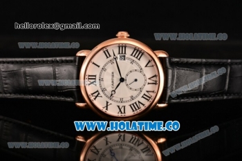 Cartier Rotonde De Asia Manual Winding Rose Gold Case with Black Roman Numeral Markers White Dial and Black Leather Strap