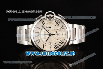 Cartier Ballon Bleu De Large Chronograph 7705 Automatic Steel Case with White Dial Roman Numeral Markers and Steel Bracelet