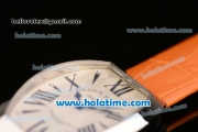 Franck Muller Art Deco Miyota Quartz Steel Case with Orange Leather Bracelet Black Markers and White Dial