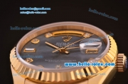 Rolex Day-Date Swiss ETA 2836 Automatic Rose Gold Case/Strap with Black MOP Dial and Diamond Markers