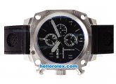 U-BOAT Italo Fontana Chronograph Quartz Movement Silver Case with Black Dial-Grey Markers and Black Leather Strap