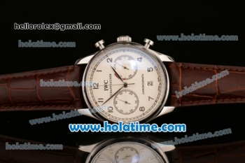 IWC Portuguese Chrono Miyota OS20 Quartz Steel Case with Brown Leather Bracelet White Dial and Silver Markers