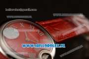 Cartier Ballon Bleu De Japanese Miyota Quartz Steel Case with Red Dial Roman Numberal Markers and Red Genuine Leather Strap