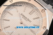 Audemars Piguet Royal Oak 41MM Asia Automatic Steel Case with Black Leather Strap Stick Markers and White Grids Dial