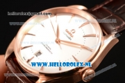 Omega De Ville Tresor Master Co-Axial Clone Omega 8801 Automatic Rose Gold Case with White Dial and Brown Leather Strap