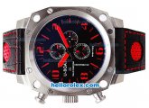 U-BOAT Italo Fontana Chronograph Quartz Movement Silver Case with Black Dial-Red Markers and Leather Strap