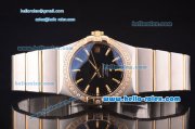 Omega Constellation Co-Axial Asia 2813 Automatic Two Tone Case with Diamond Bezel and Black Dial