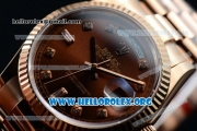 Rolex Day-Date Swiss ETA 2836 Automatic 18K Rose Gold Case with Brown Dial Diamonds Markers and 18K Rose Gold Bracelet (BP)