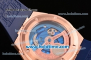 IWC Ingenieur Asia ST Automatic Rose Gold Case with Blue Rubber Bracelet Silver Dial and Blue Bezel