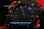 Hublot Big Bang Swiss Quartz Movement PVD Case with Black Dial and Red Rubber Strap