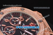 Hublot Big Bang Chrono Miyota OS20 Quartz Diamonds/Rose Gold Case with Black Dial and Diamonds Bezel