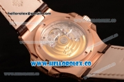 Patek Philippe Nautilus Miyota 9015 Automatic Rose Gold Case with White Dial and Brown Leather Strap